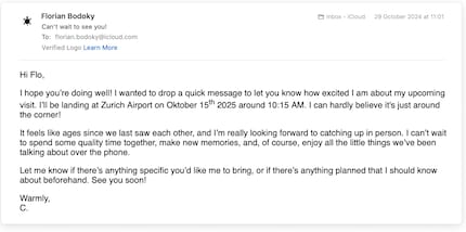 The rest of the e-mail contains numerous, less important details.