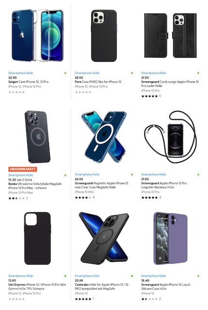 Suchergebnisse für “Smartphone Hülle iPhone 12”: Für eine rasche Orientierung übers Angebot ist das erste Bild besonders wichtig.