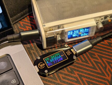 My MacBook is charged with up to 90 watts via USB-C.