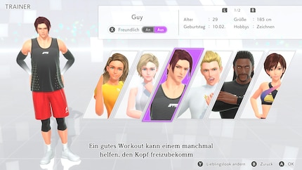 Ich entscheide mich für Guy als meinen Trainer. Bekomme ich vielleicht auch bald solche Oberarme?