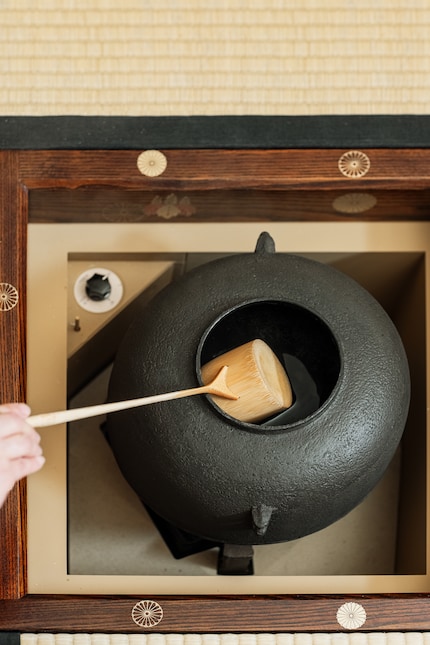 The iron kettle (kama) provides the hot water for the matcha - and warms the guests.