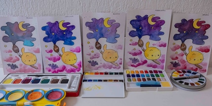 Für den Vergleich habe ich mit den Farben immer dasselbe Bild gemalt
