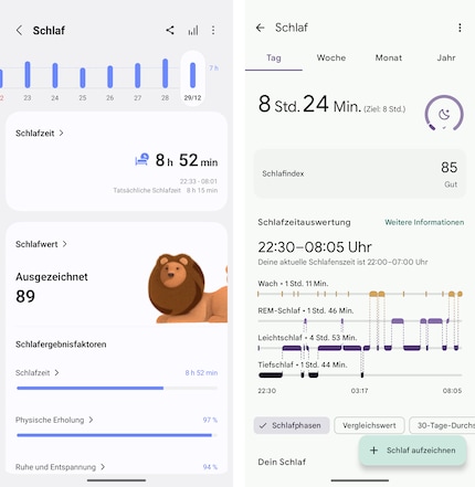 The Ring’s sleep tracking on the left, the smartwatch on the right.