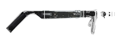 The glasses provide a glimpse into the technical inner workings on the side.
