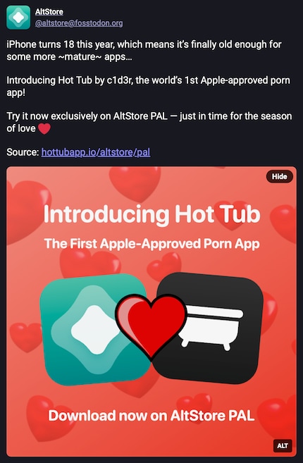 So wirbt AltStore auf der Social-Media-Plattform Mastodon für die neue App.