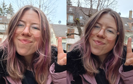 On the left, a selfie taken with the Galaxy S25. My skin tone looks unnatural due to the stronger yellow component compared to the S24 on the right.