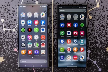 Mit Android 15 und One UI 7.0 sieht die Oberfläche des Galaxy S25 Ultra links etwas frischer aus und bietet mehr KI-Funktionen.