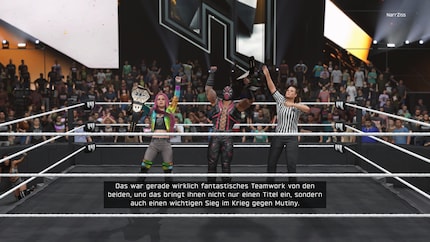Mit meiner Partnerin Maddy May gewinne ich als Silas Cain die NXT Unity Tag Team Titles.