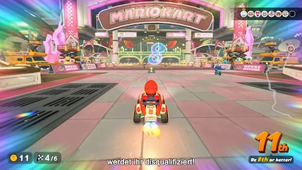 Mario approaches a checkpoint and has to be at least eighth.