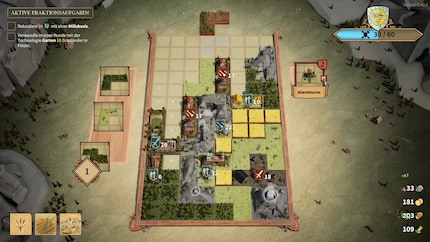 Das Spielbrett mit mehreren Gebäuden