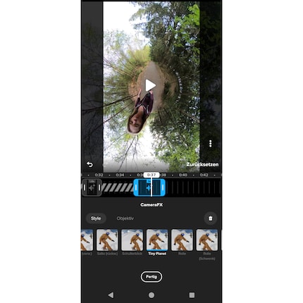 Special camera effects, such as Tiny Planet, can be added quickly and easily in the Quik app.