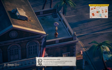 Green question marks on the map symbolise additional missions. In this one, I meet the mayor of St Monique.