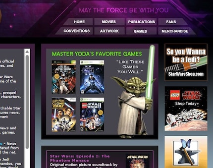 This is what the homepage of starwarsweb.net looks like.