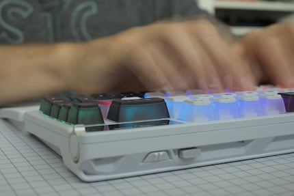 The typing feel of the Azoth X reminds me of a tray-mount keyboard.