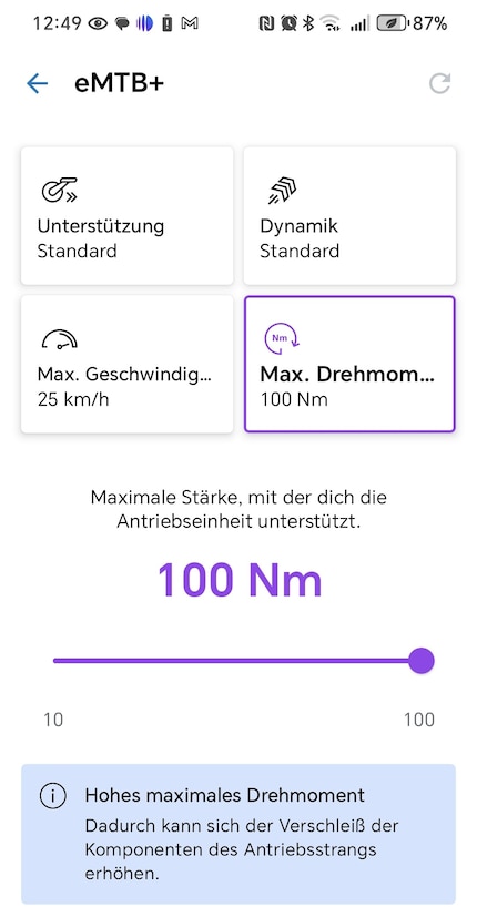 In der Bosch eBike Flow App lassen sich die Leistungsparameter anpassen.