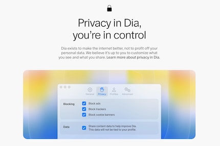 Der Dia-Browser wirbt sowohl mit KI- als auch mit Privacy-Features