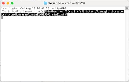 Dieser Befehl lädt und startet das offizielle Install-Skript von «Homebrew».