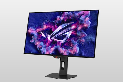 The XG27AQWMG stands on a flat base instead of the usual Asus tripod.