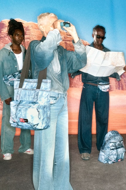 Tote Bag, Rucksack, Bauch- und Schultertasche mit Trompe-l'œil-Effekt.