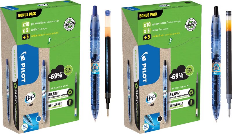 Gelpen Pilot B2P Gel 07 Greenpack 10 stuks Navulling Medium Zwart