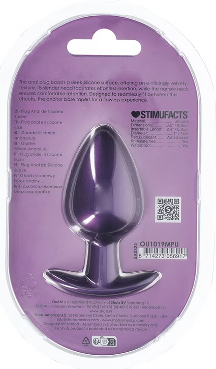 Ouch! Smooth Silicone Anal Plug - Large - 3.5 / 8,9 cm - Metallic Purple