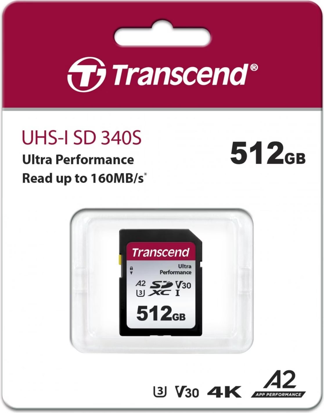 Transcend SD Card SDXC SDC340S 160/90 MB/s (512 GB, SDXC, U3, UHS